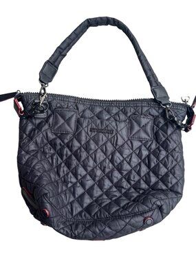 MZ Wallace Black Quilted Nylon Shoulder Bag With Adjustable Strap 10"x8" Compact